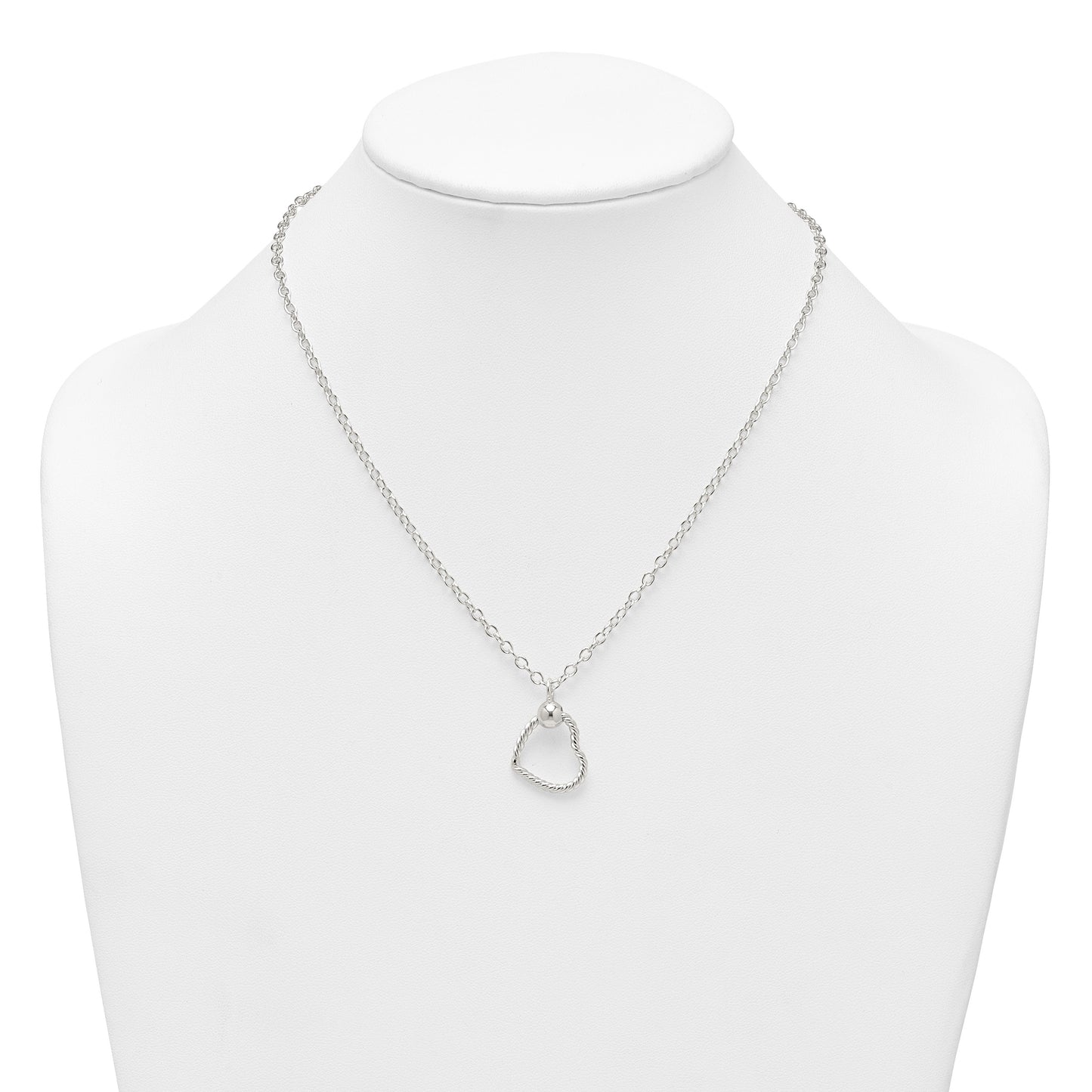 Sterling Silver Polished and Twisted Heart 18 Inch Cable Chain Necklace