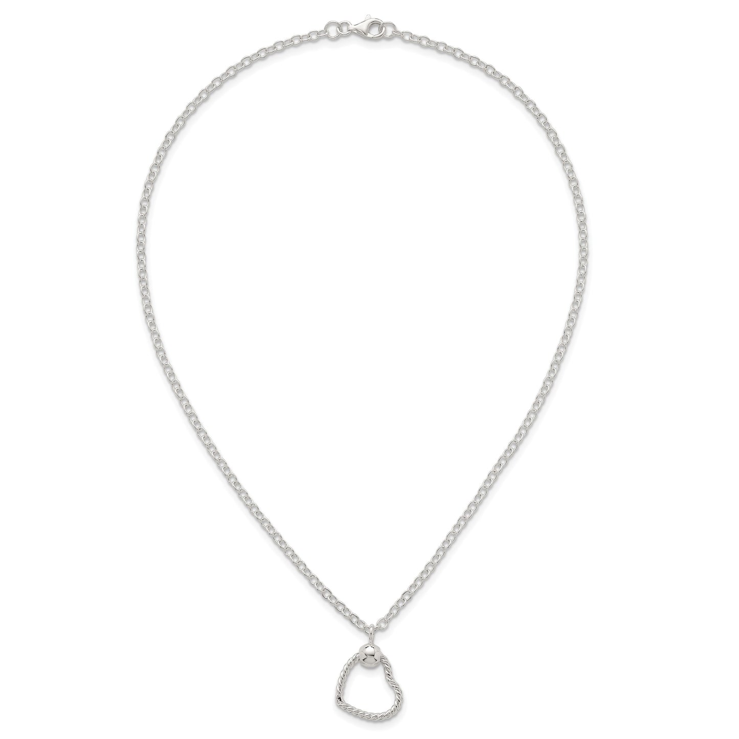 Sterling Silver Polished and Twisted Heart 18 Inch Cable Chain Necklace