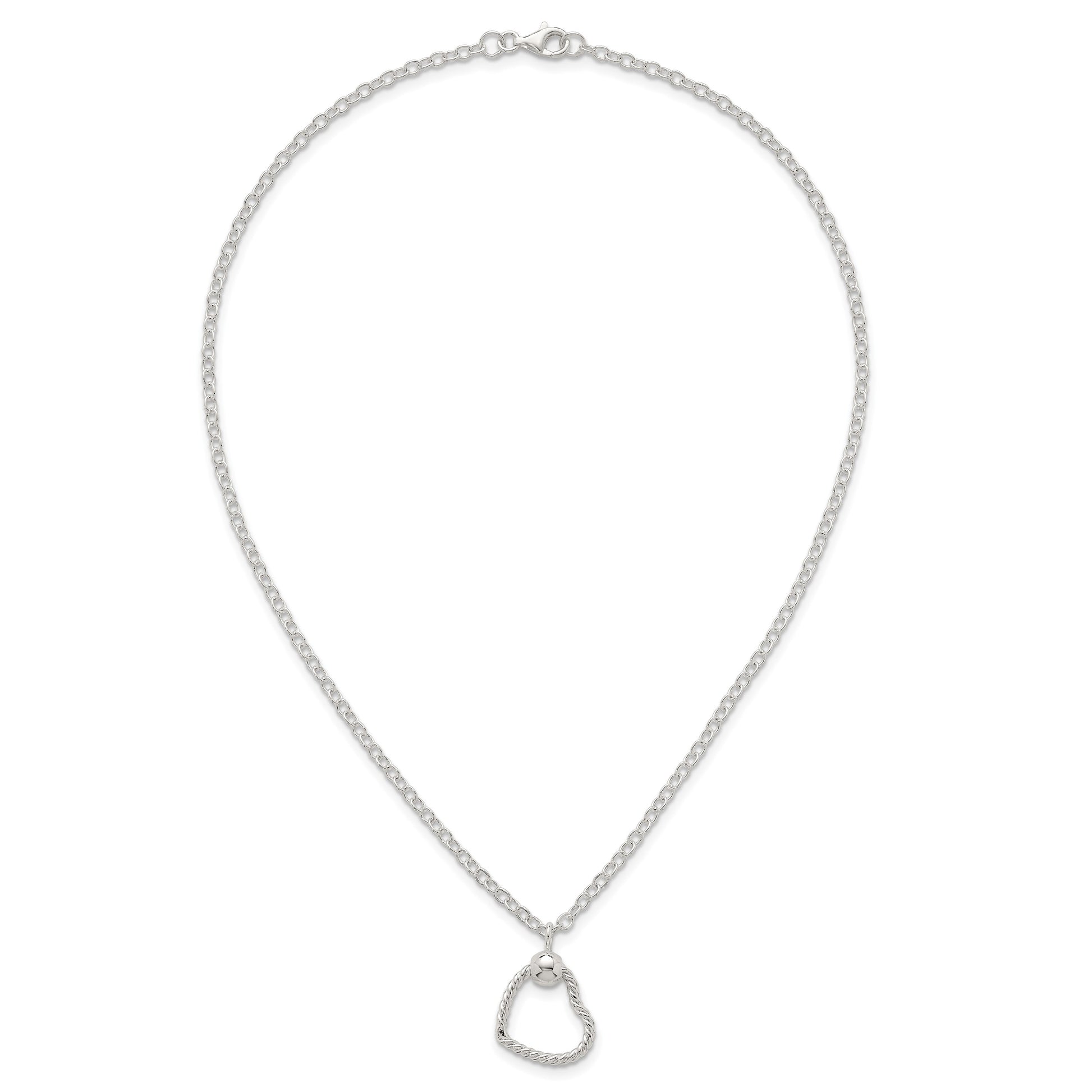 Sterling Silver Polished and Twisted Heart 18 Inch Cable Chain Necklace