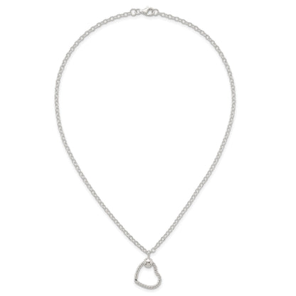 Sterling Silver Polished and Twisted Heart 18 Inch Cable Chain Necklace