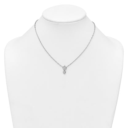 Sterling Silver Rhodium-plated Polished Heart Dangle Paperclip Link 16 Inch with 2 Inch Extension Necklace