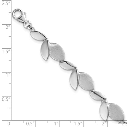 Sterling Silver Rhodium-plated Brushed and Polished Fancy Leaves 7.5 inch with 0.75 inch Extension Bracelet