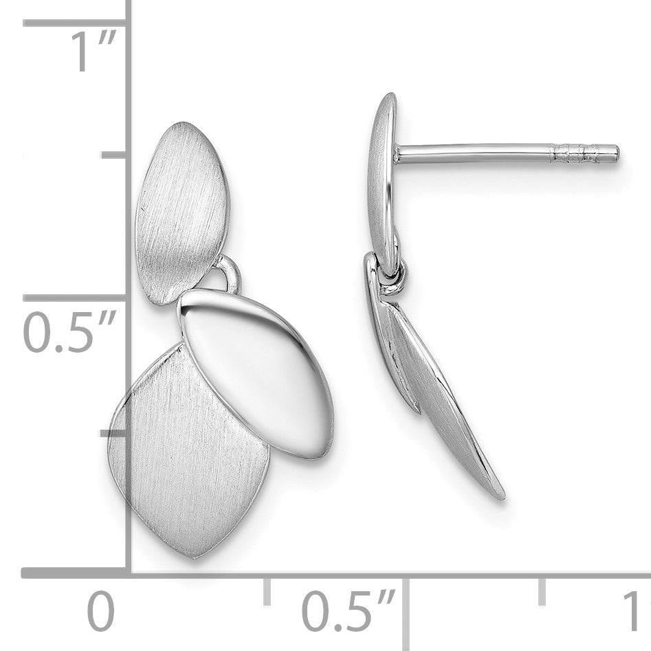 Sterling Silver Rhodium-plated Brushed and Polished Fancy Leaves Dangle Post Earrings