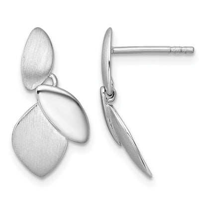 Sterling Silver Rhodium-plated Brushed and Polished Fancy Leaves Dangle Post Earrings