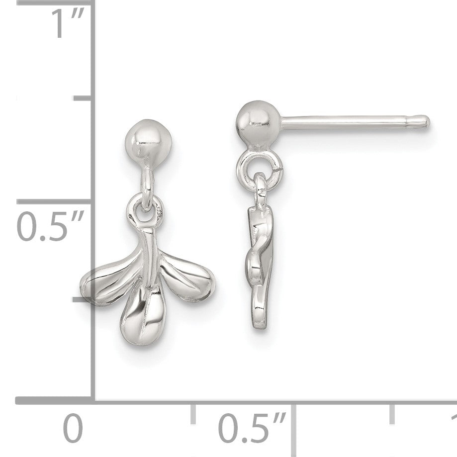 Sterling Silver Polished Three Leaf Dangle Post Earrings