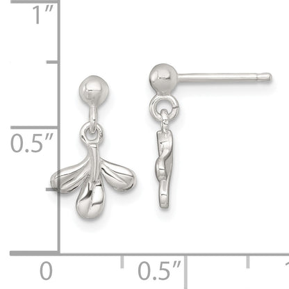 Sterling Silver Polished Three Leaf Dangle Post Earrings