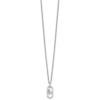 Sterling Silver Rhodium-plated CZ Oval with Butterfly 16 inch with 1.5 inch Extension Necklace