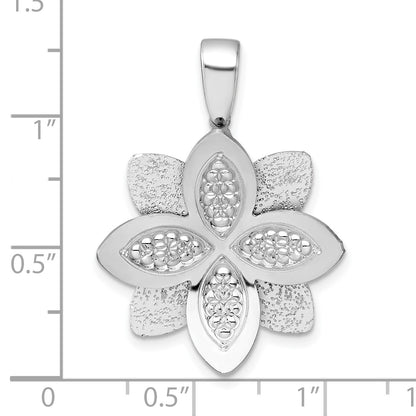 Sterling Silver Rhodium-plated Polished Brushed and Textured Flower Pendant