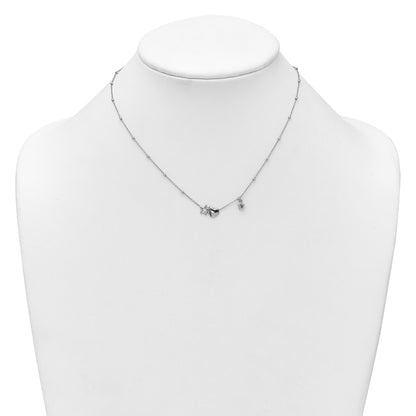 Sterling Silver Rhodium-plated Polished Heart and Stars 16 inch with 2 inch Extender Necklace