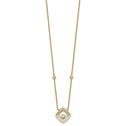 Sterling Silver Gold-tone CZ and Champagne Enamel Square 16 inch with 1.5 inch Extension Necklace