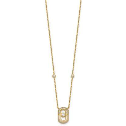 Sterling Silver Gold-tone CZ and Champagne Enamel Rectangle 16 inch with 1.5 inch Extension Necklace