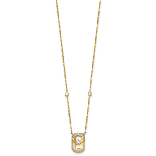Sterling Silver Gold-tone CZ and Champagne Enamel Rectangle 16 inch with 1.5 inch Extension Necklace