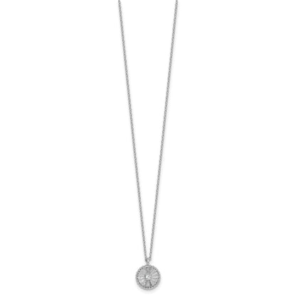 Sterling Silver Rhodium-plated Polished Beaded and Textured CZ Circle 16 Inch with 2 Inch Extension Necklace