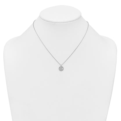 Sterling Silver Rhodium-plated Polished Beaded and Textured CZ Circle 16 Inch with 2 Inch Extension Necklace