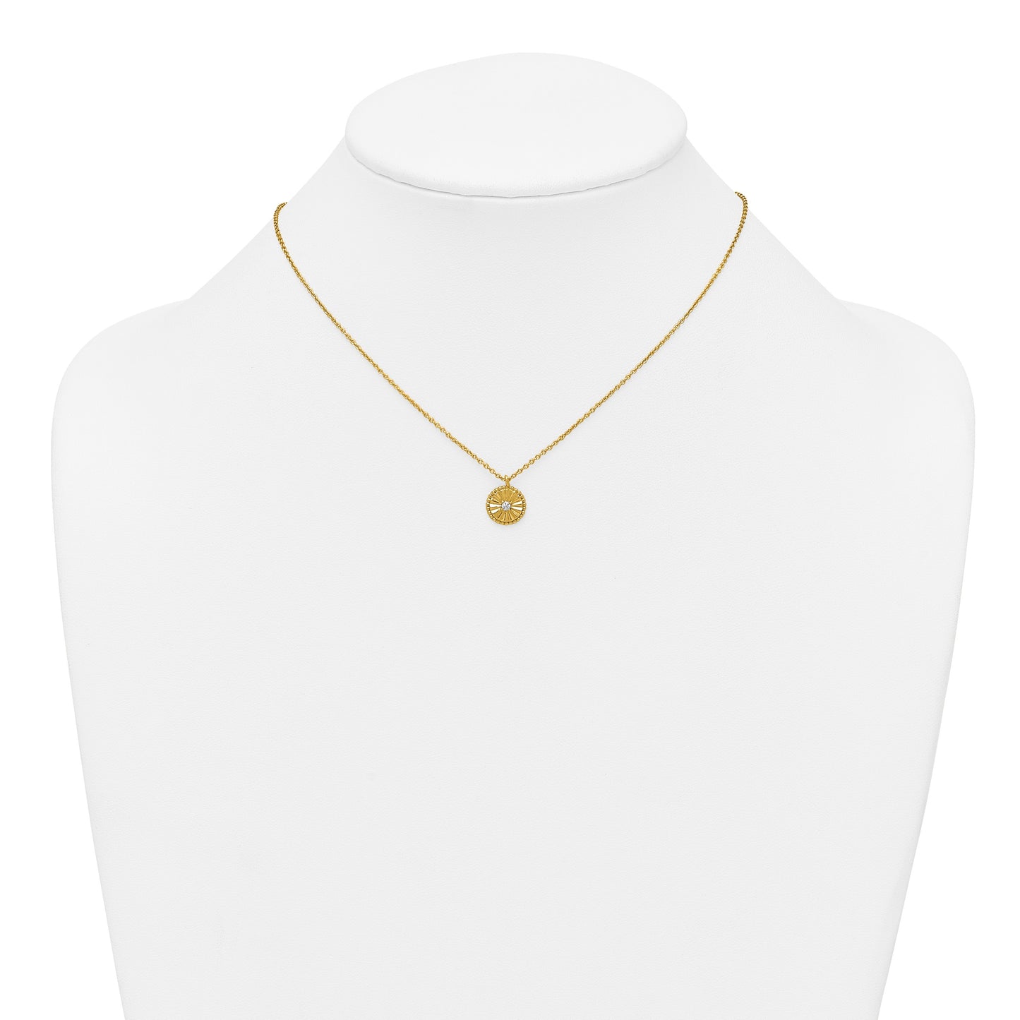 Sterling Silver Gold-tone Polished Beaded and Textured CZ Circle 16 Inch with 2 Inch Extension Necklace