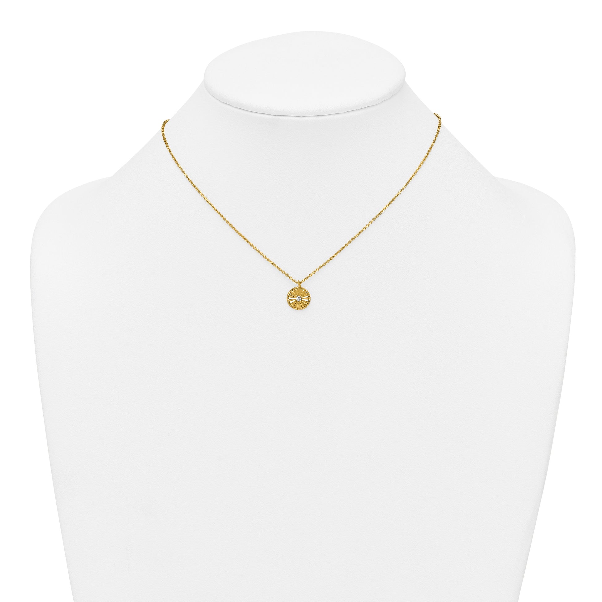 Sterling Silver Gold-tone Polished Beaded and Textured CZ Circle 16 Inch with 2 Inch Extension Necklace