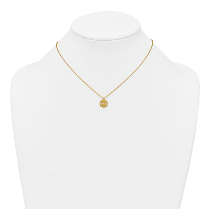Sterling Silver Gold-tone Polished Beaded and Textured CZ Circle 16 Inch with 2 Inch Extension Necklace