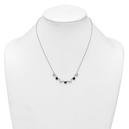 Sterling Silver Rhodium-plated Polished Black CZ and Pyramid Squares 17.75 inch Necklace