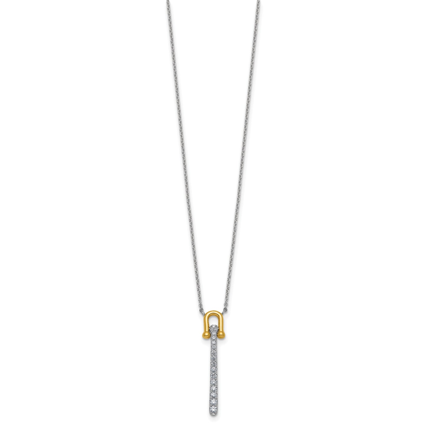 Sterling Silver Gold-tone CZ Polished 16 inch with 1.25 inch Extension Necklace