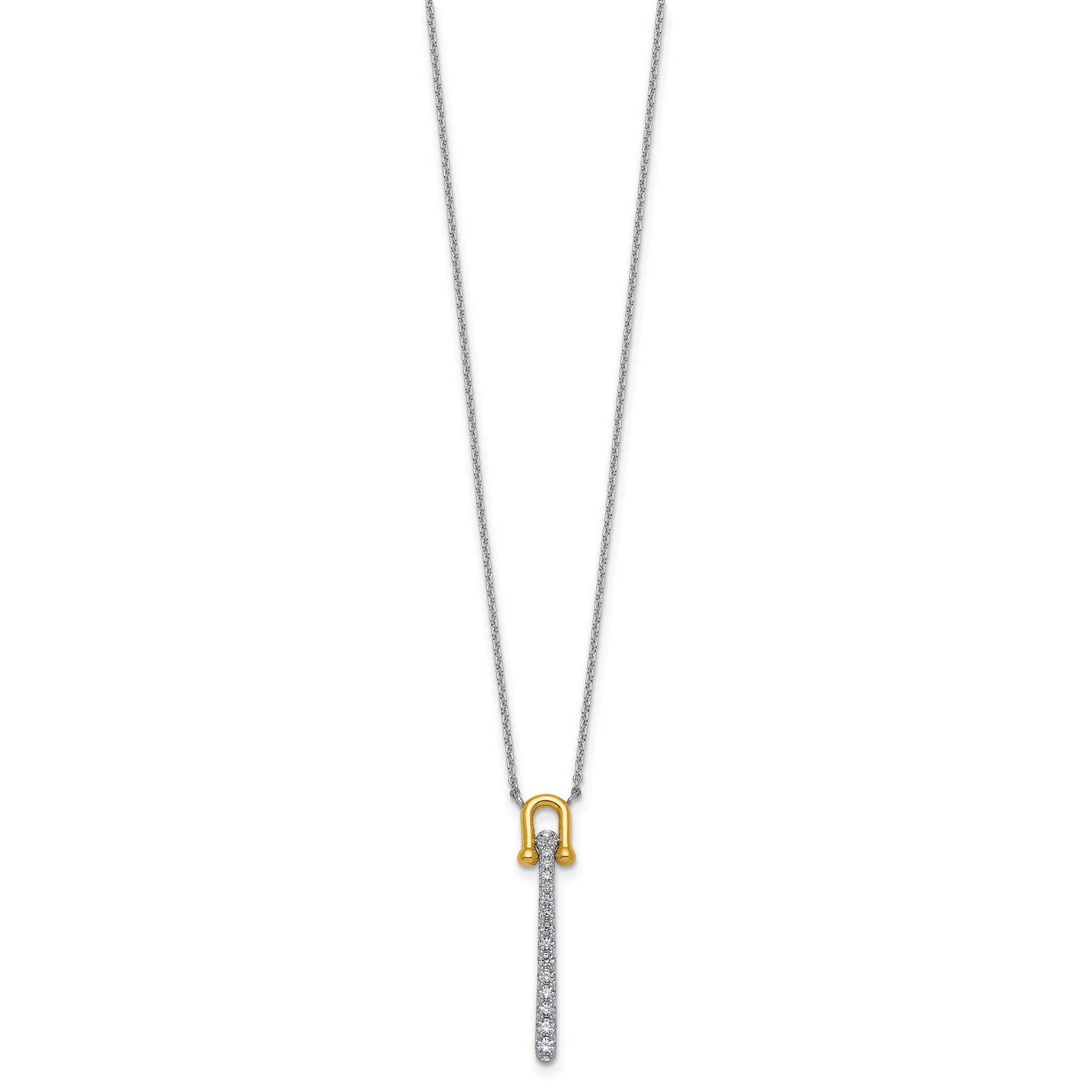 Sterling Silver Gold-tone CZ Polished 16 inch with 1.25 inch Extension Necklace
