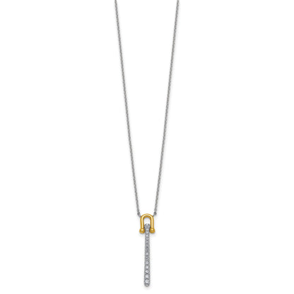 Sterling Silver Gold-tone CZ Polished 16 inch with 1.25 inch Extension Necklace
