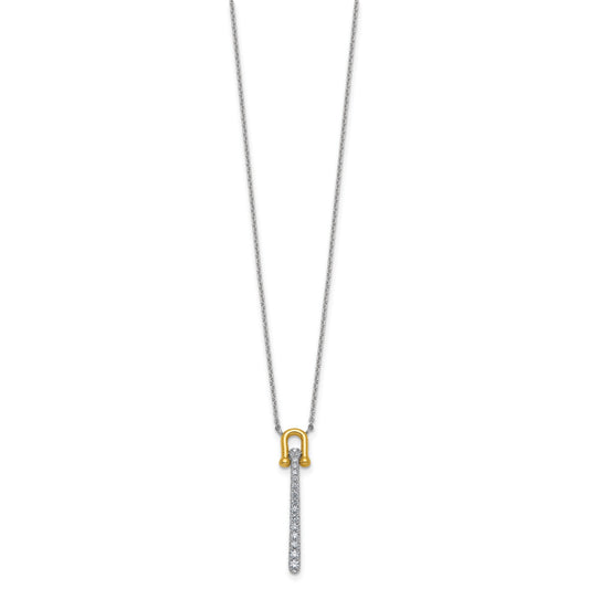 Sterling Silver Gold-tone CZ Polished 16 inch with 1.25 inch Extension Necklace
