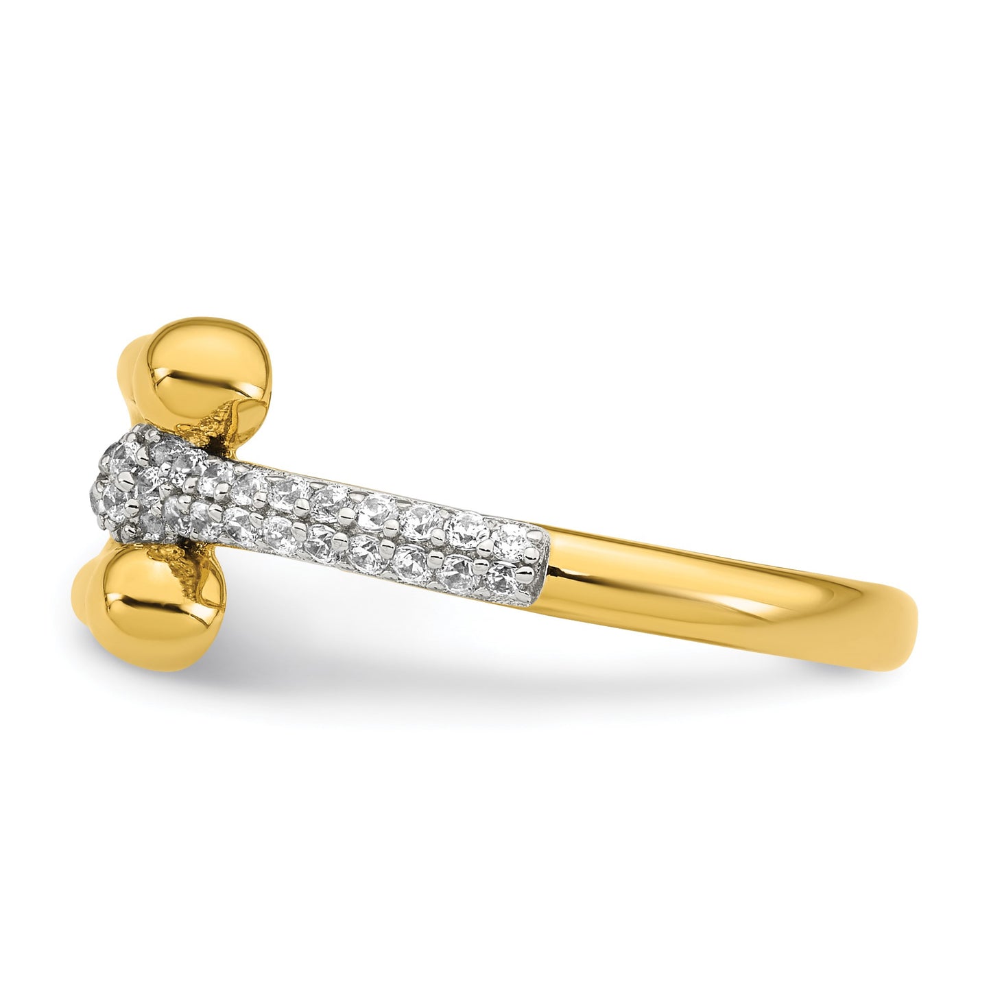 Sterling Silver Gold-tone CZ Polished And Textured Fancy Size 6 Ring