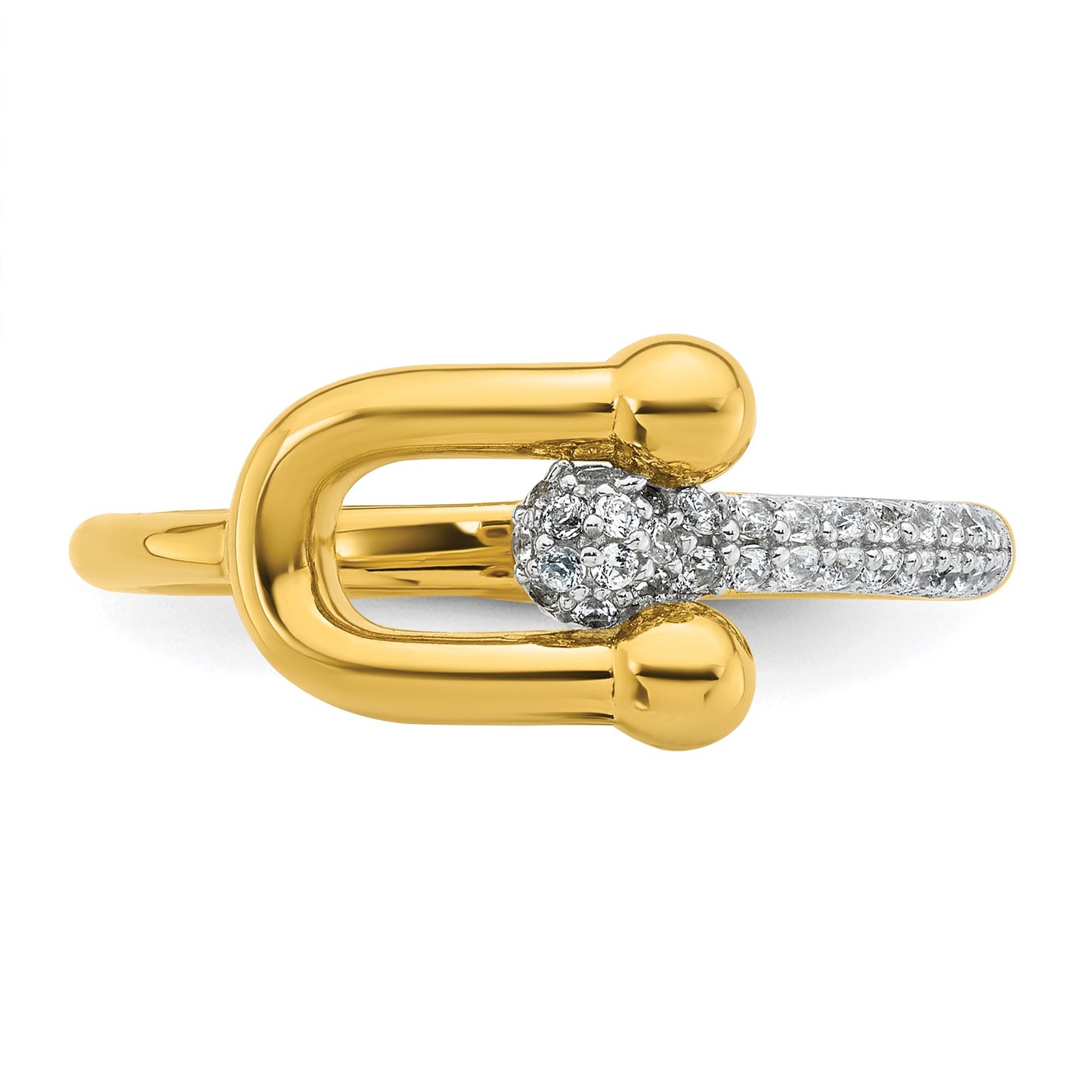 Sterling Silver Gold-tone CZ Polished And Textured Fancy Size 7 Ring