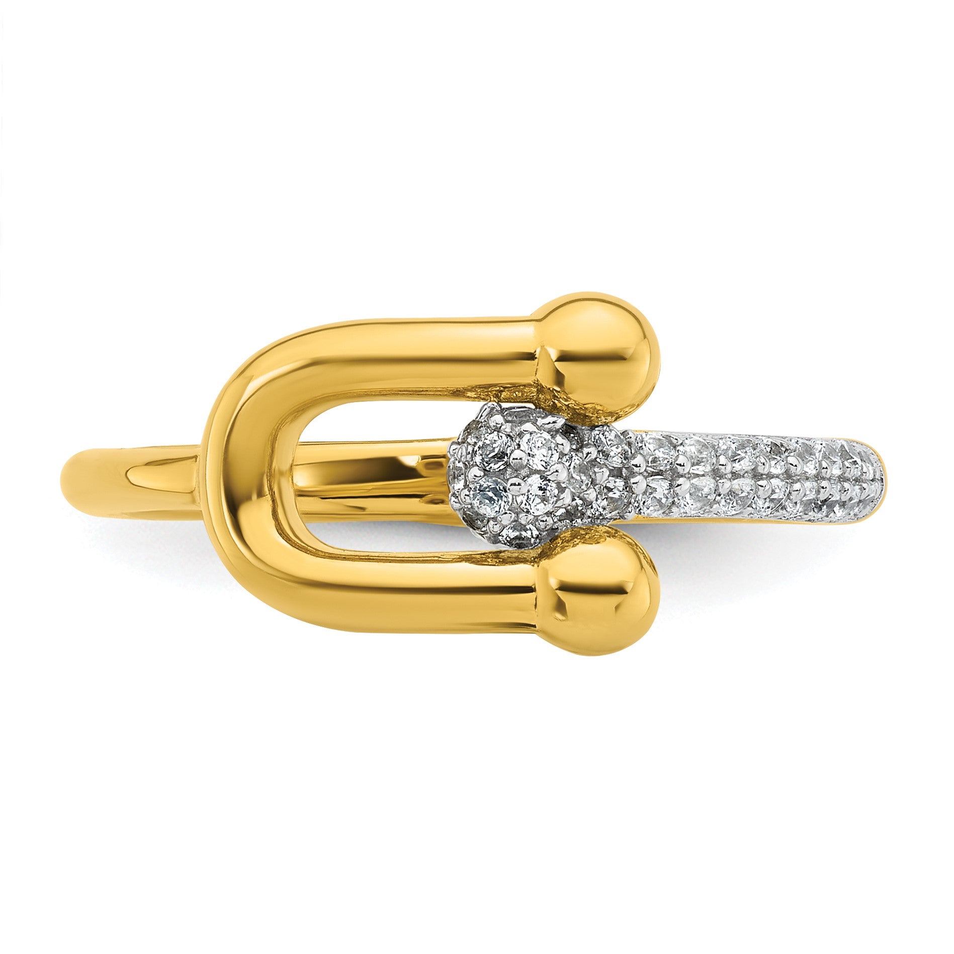 Sterling Silver Gold-tone CZ Polished And Textured Fancy Size 7 Ring