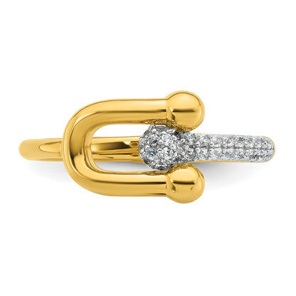 Sterling Silver Gold-tone CZ Polished And Textured Fancy Size 7 Ring