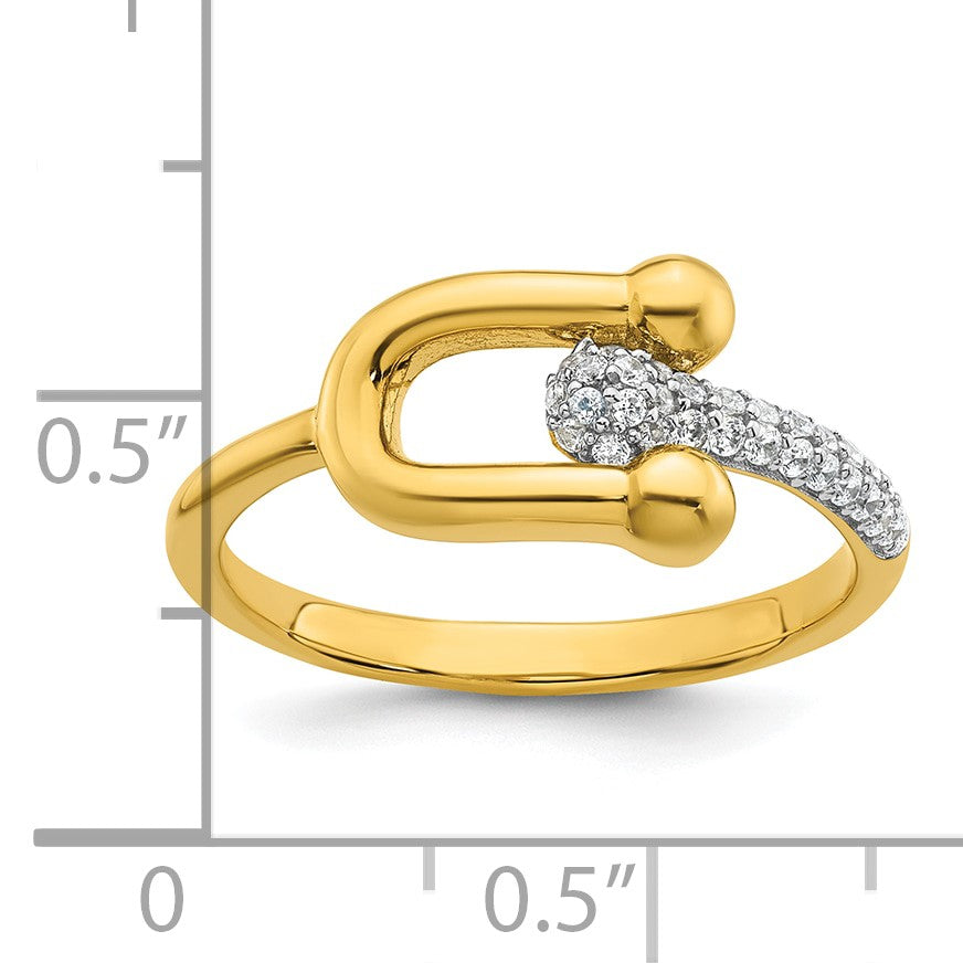 Sterling Silver Gold-tone CZ Polished And Textured Fancy Size 6 Ring