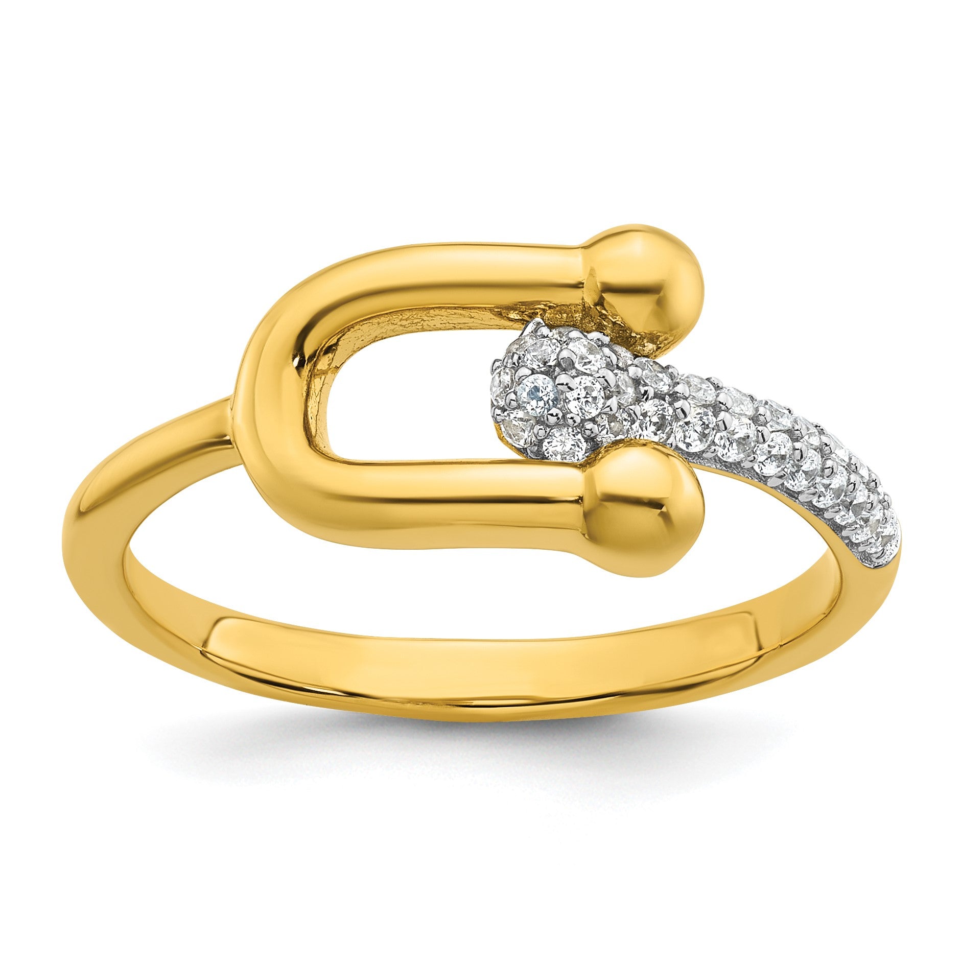 Sterling Silver Gold-tone CZ Polished And Textured Fancy Size 7 Ring