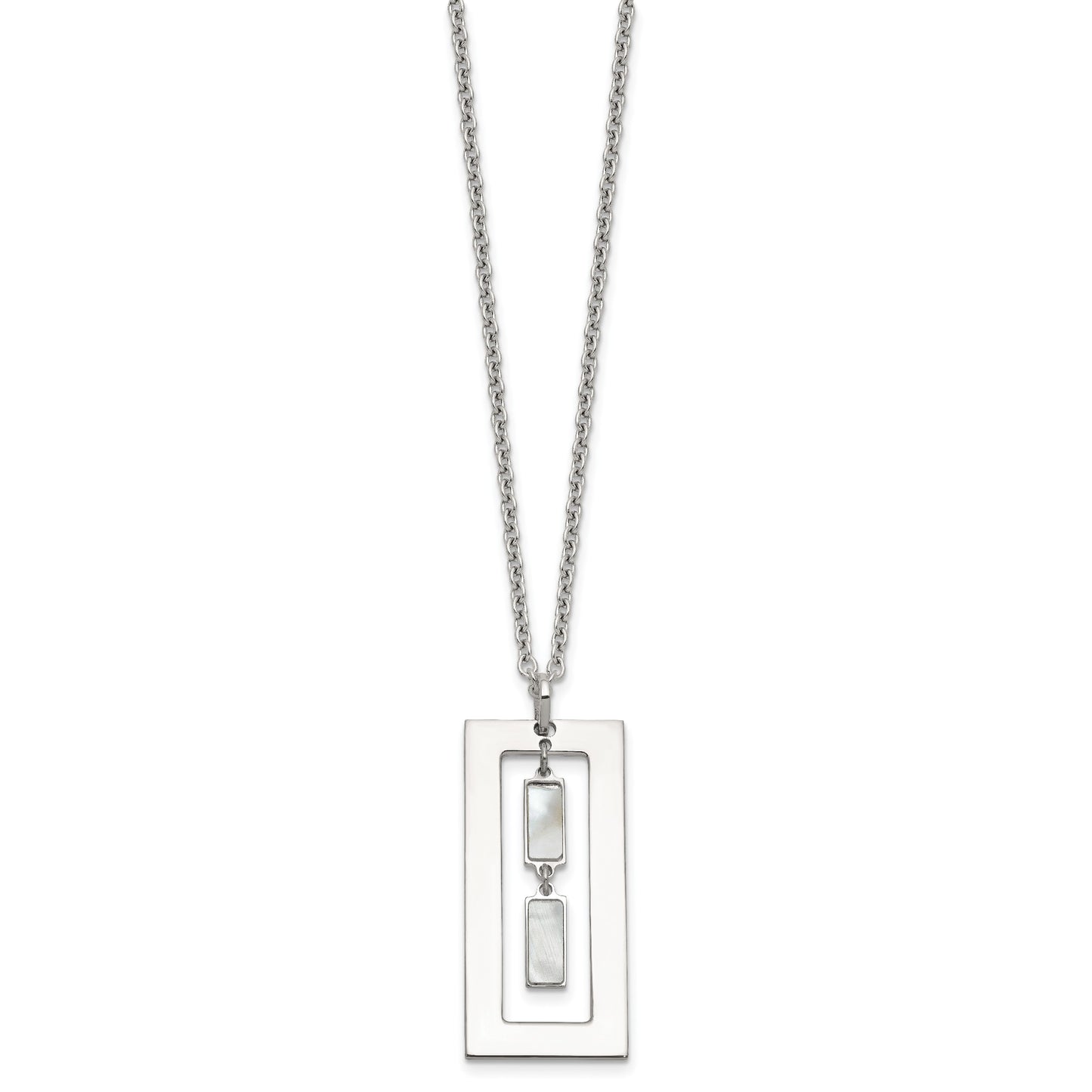 Sterling Silver Open Rectangle with Mother of Pearl Dangles 18.25 inch Necklace