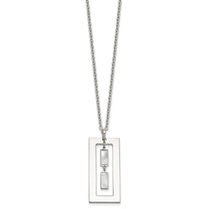 Sterling Silver Open Rectangle with Mother of Pearl Dangles 18.25 inch Necklace