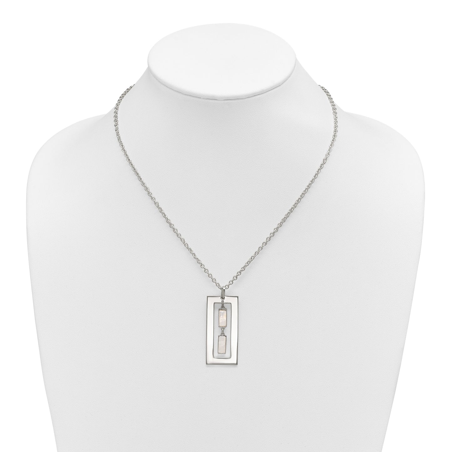 Sterling Silver Open Rectangle with Mother of Pearl Dangles 18.25 inch Necklace