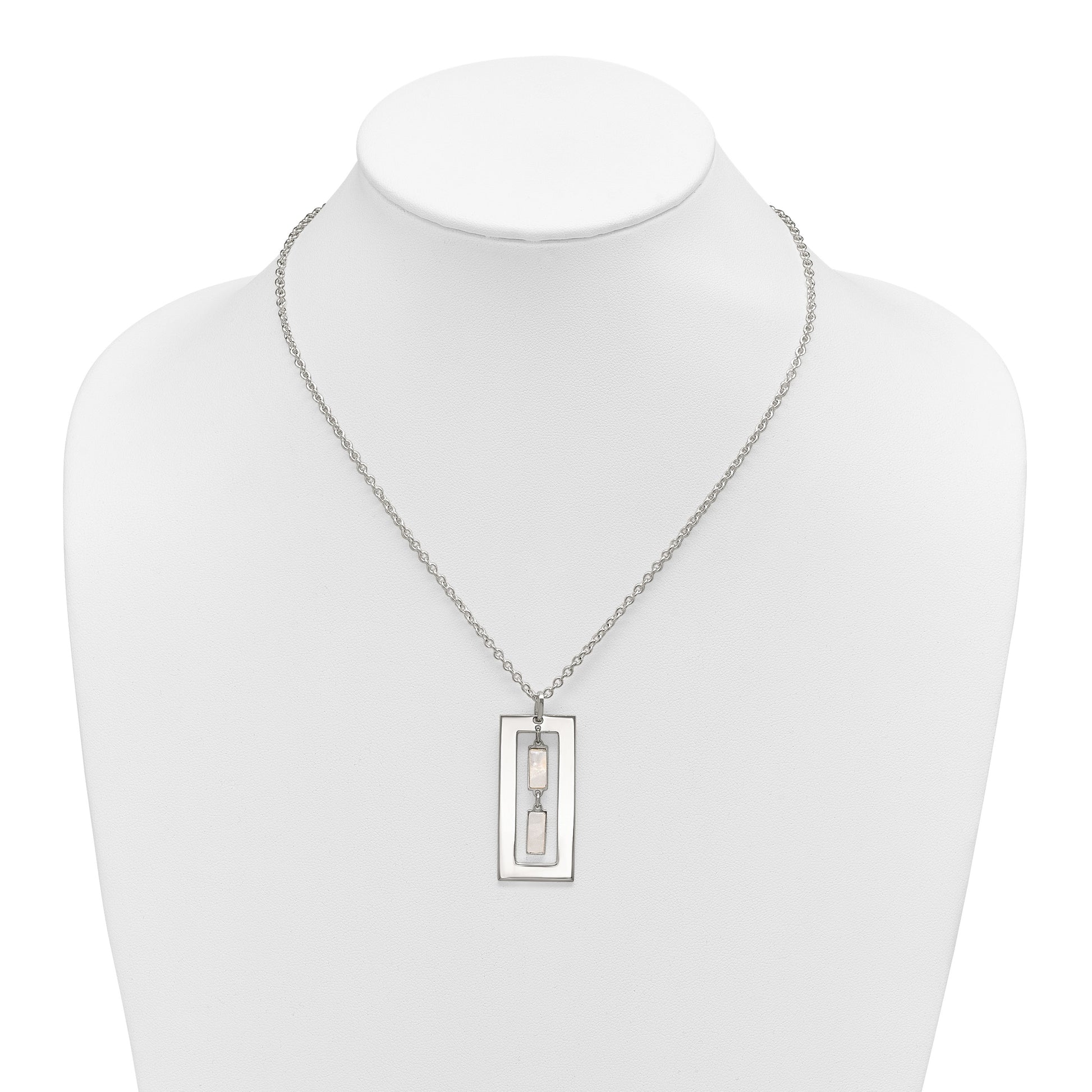 Sterling Silver Open Rectangle with Mother of Pearl Dangles 18.25 inch Necklace