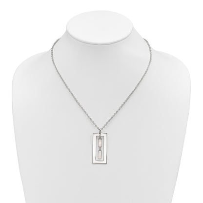 Sterling Silver Open Rectangle with Mother of Pearl Dangles 18.25 inch Necklace