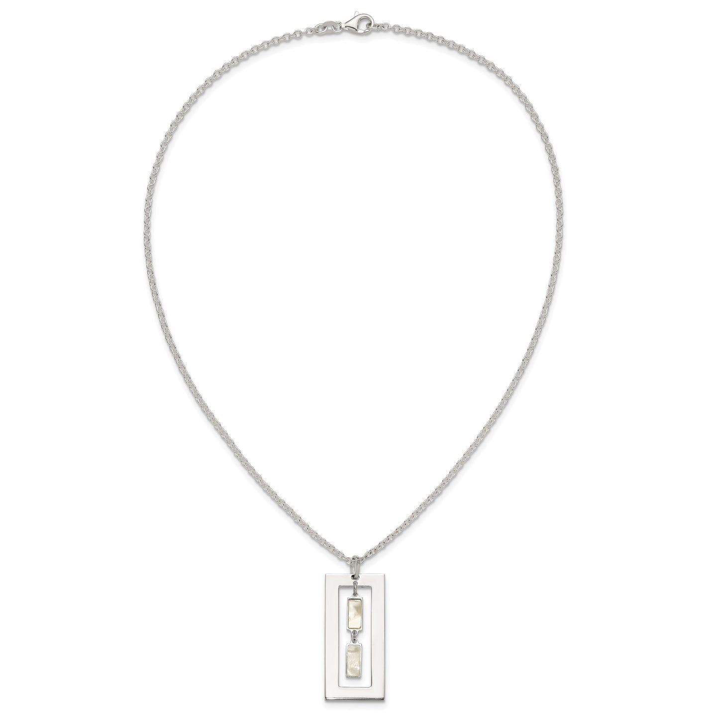 Sterling Silver Open Rectangle with Mother of Pearl Dangles 18.25 inch Necklace