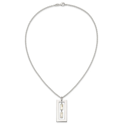 Sterling Silver Open Rectangle with Mother of Pearl Dangles 18.25 inch Necklace