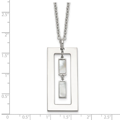 Sterling Silver Open Rectangle with Mother of Pearl Dangles 18.25 inch Necklace