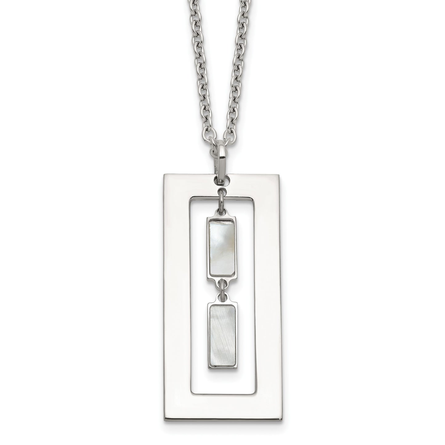 Sterling Silver Open Rectangle with Mother of Pearl Dangles 18.25 inch Necklace