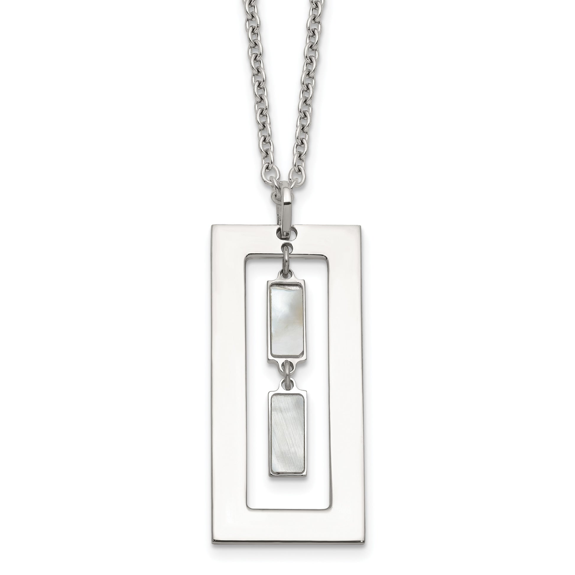 Sterling Silver Open Rectangle with Mother of Pearl Dangles 18.25 inch Necklace