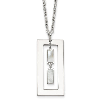 Sterling Silver Open Rectangle with Mother of Pearl Dangles 18.25 inch Necklace