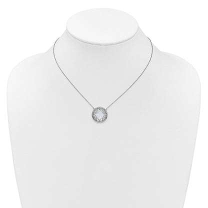 Sterling Silver Rhodium-plated Polished Filigree Mother of Pearl Filigree Circle 16 Inch with 2 Inch Extension Necklace