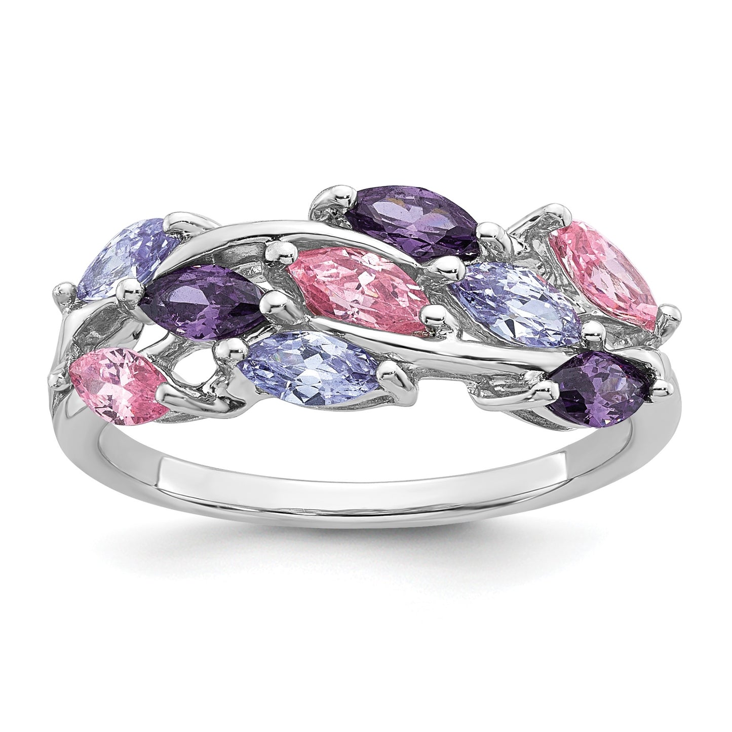Sterling Silver Rhodium-plated Polished Fancy Pink and Purple Marquise CZ Size 8 Ring
