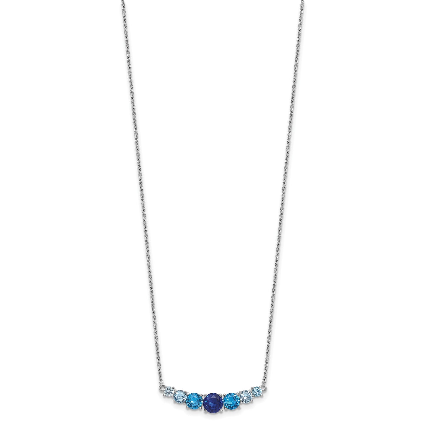 Sterling Silver Rhodium-plated Polished Lab Created Spinel/Lab Created Aquamarine/CZ  16 Inch with 2 Inch Extension Necklace