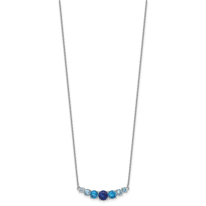 Sterling Silver Rhodium-plated Polished Lab Created Spinel/Lab Created Aquamarine/CZ  16 Inch with 2 Inch Extension Necklace
