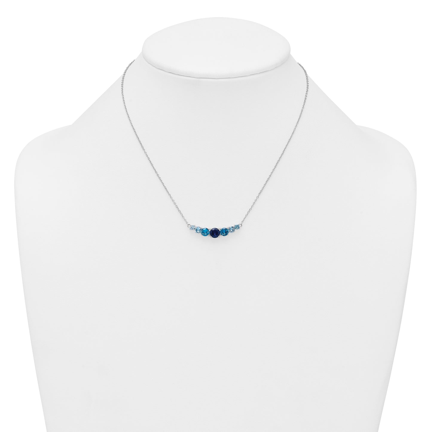 Sterling Silver Rhodium-plated Polished Lab Created Spinel/Lab Created Aquamarine/CZ  16 Inch with 2 Inch Extension Necklace