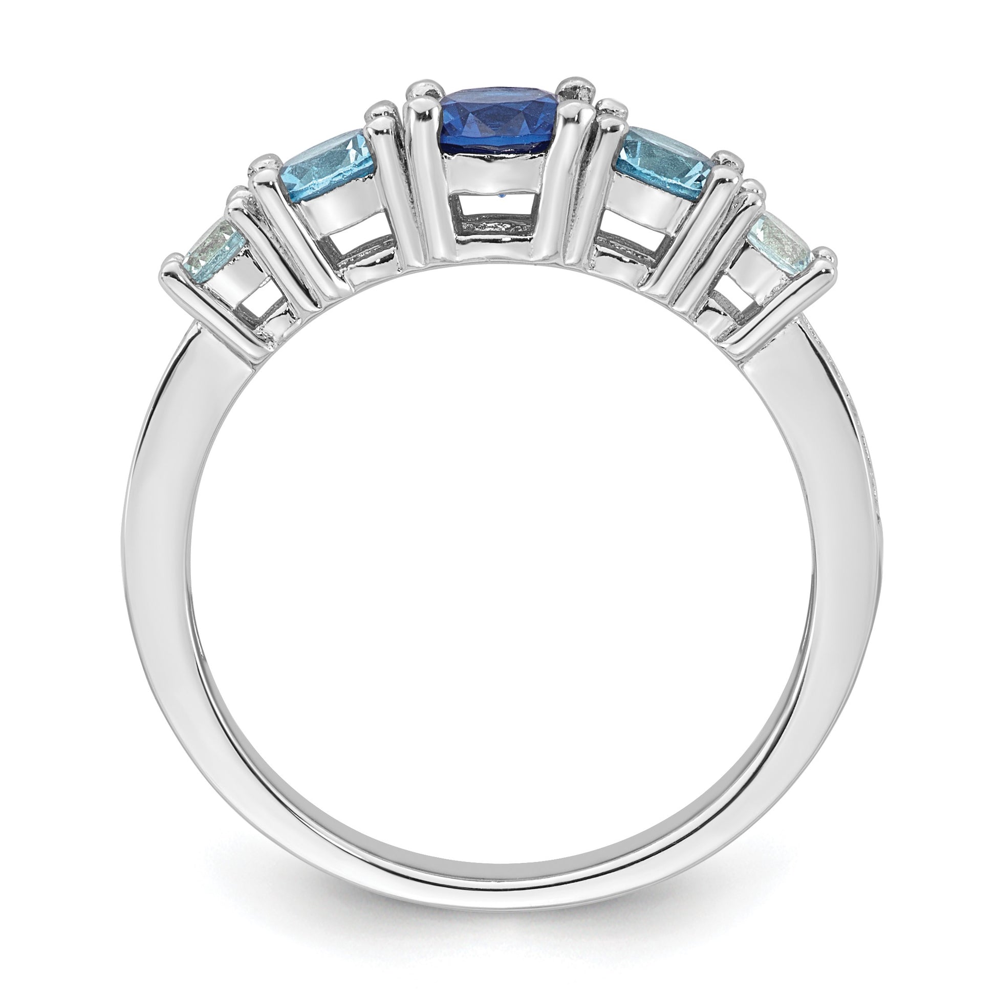 Sterling Silver Rhodium-plated Polished Lab Created Spinel/Lab Created Aquamarine/CZ  5-Stone Size 7 Ring