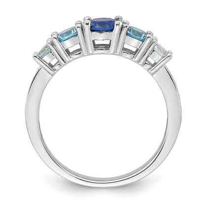 Sterling Silver Rhodium-plated Polished Lab Created Spinel/Lab Created Aquamarine/CZ  5-Stone Size 7 Ring